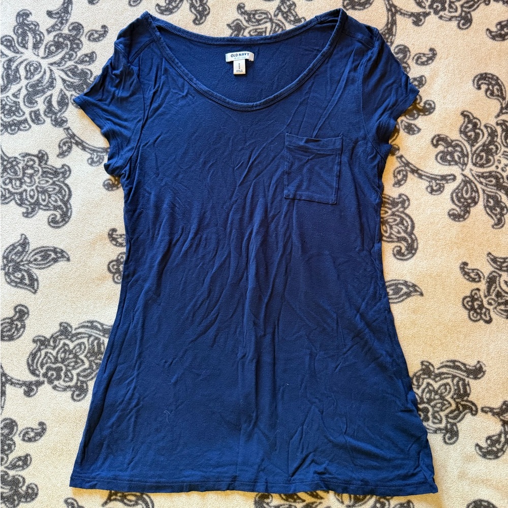 Old Navy Navy Short Sleeve Pocket Tee - Scoop Neck